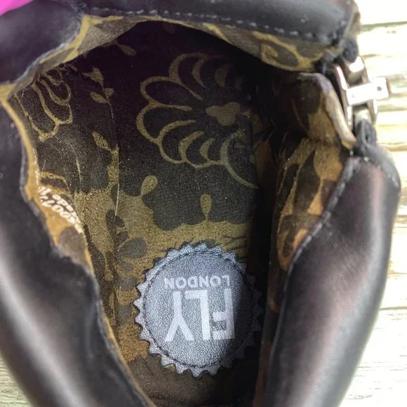 Fly London Yoxi Womens Ankle Bootie Size 8.5-9 Blue Leather Wedge Heel Zip Up - Picture 5 of 12